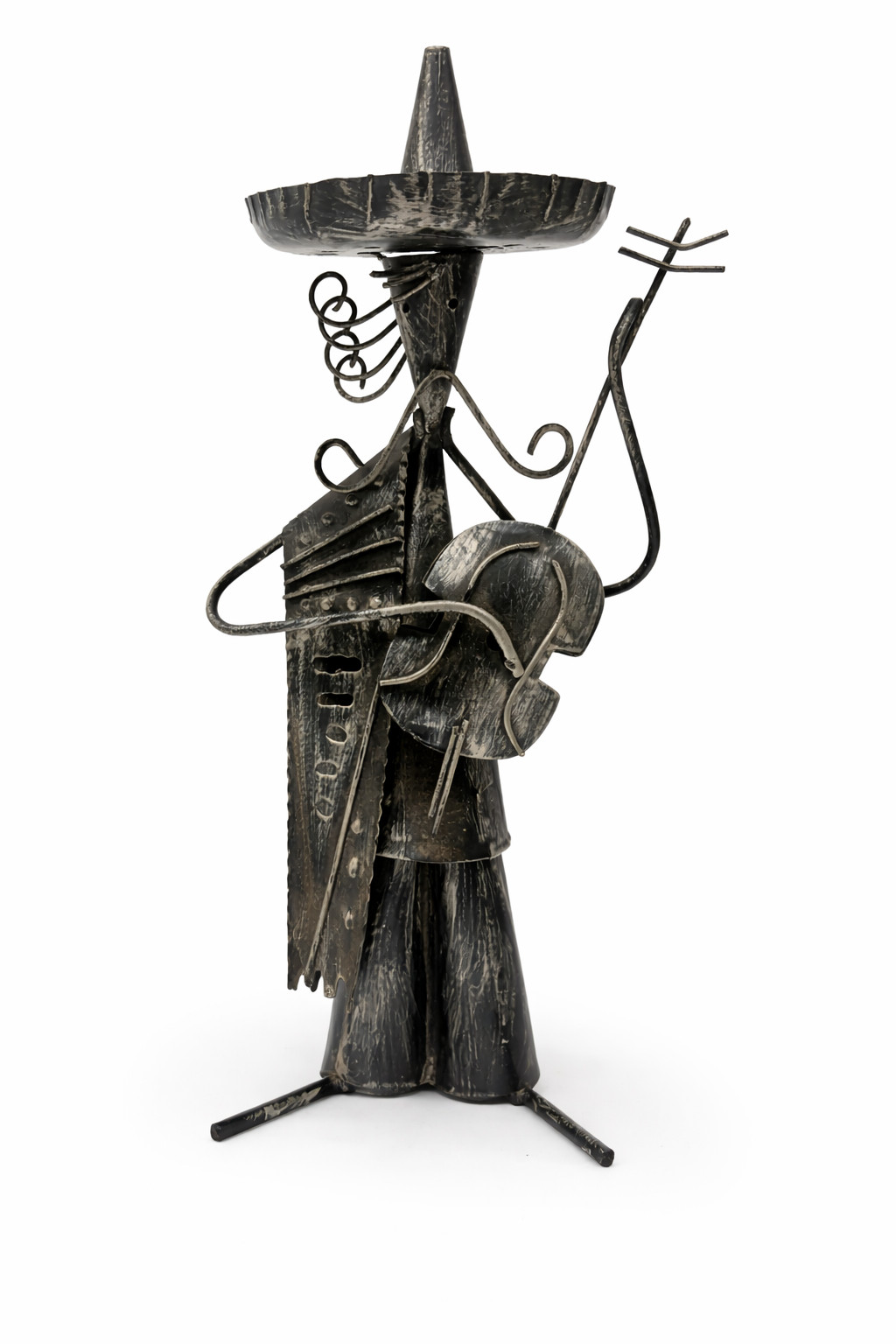 Vintage Metal Mariachi Musician Figurine Sombrero Guitar Folk Art Decor