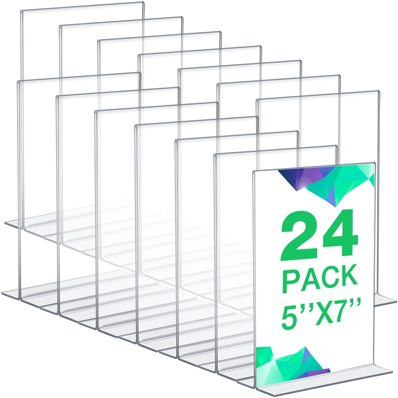 Amyhill 24-Pack Acrylic Sign Holder 5x7" T-Stand Clear Double-Sided Display