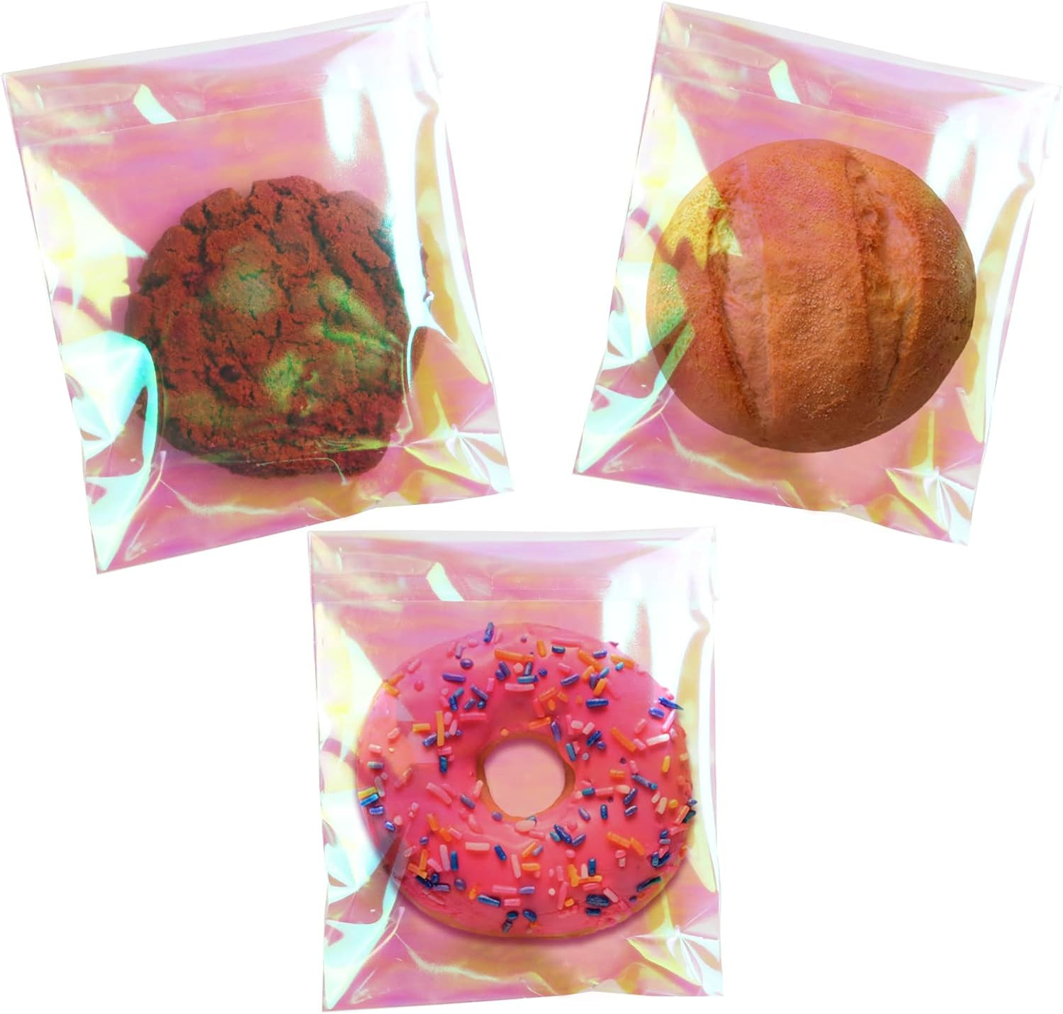Cookie Bags with Seal 100 Pcs 5x6 In Iridescent Holographic Self Sealing Celloph