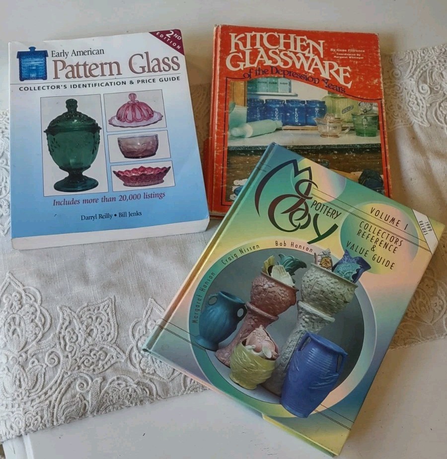 Lot of 3 Vintage & Antique Glass & McCoy Pottery Books CB Collector 