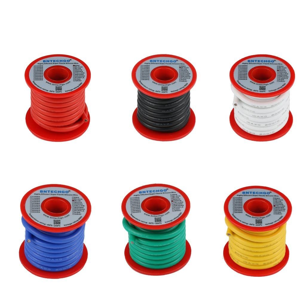 BNTECHGO 10 AWG Silicone Wire Kit - 6 Colors, 10ft Each - Flexible Stranded