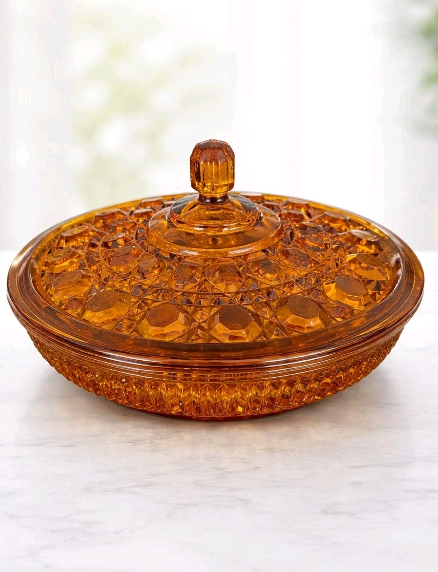 Vintage 1974 Indiana Glass Amber Candy Dish 