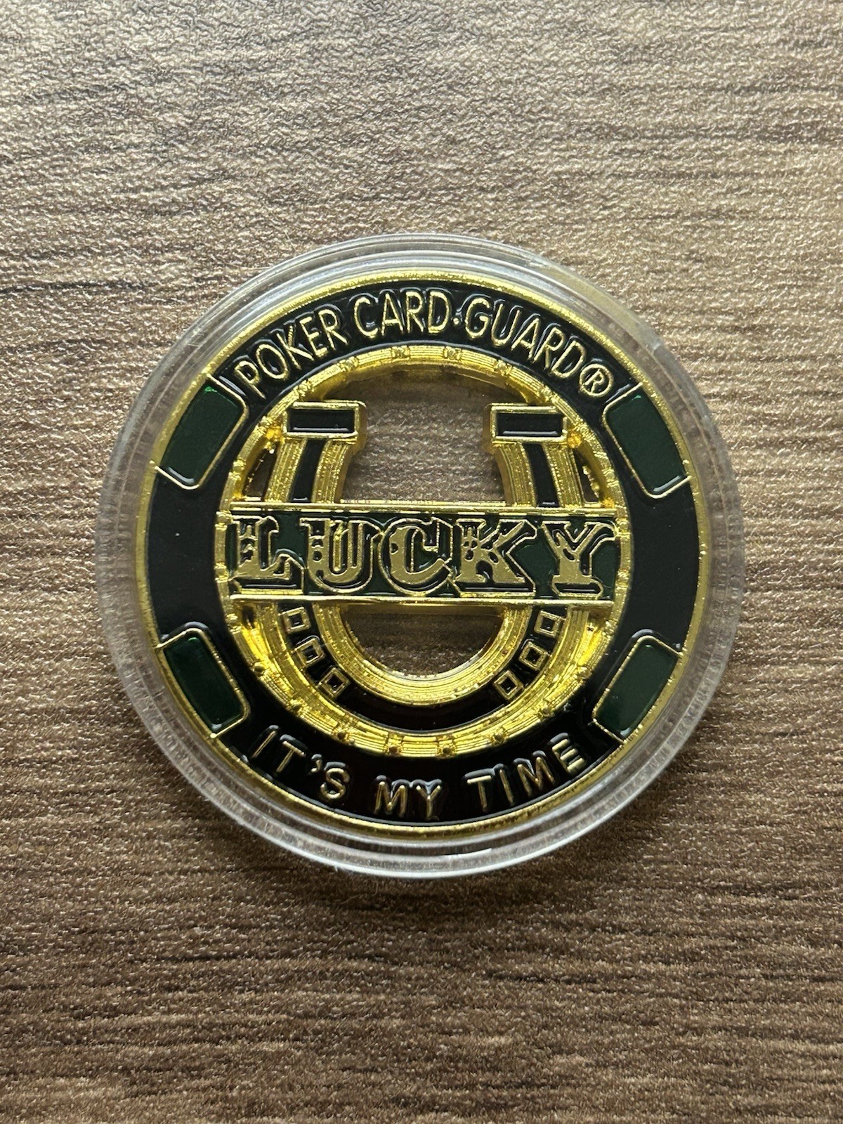 Lucky Horseshoe “My Time” Poker Card Protector In Protective Case