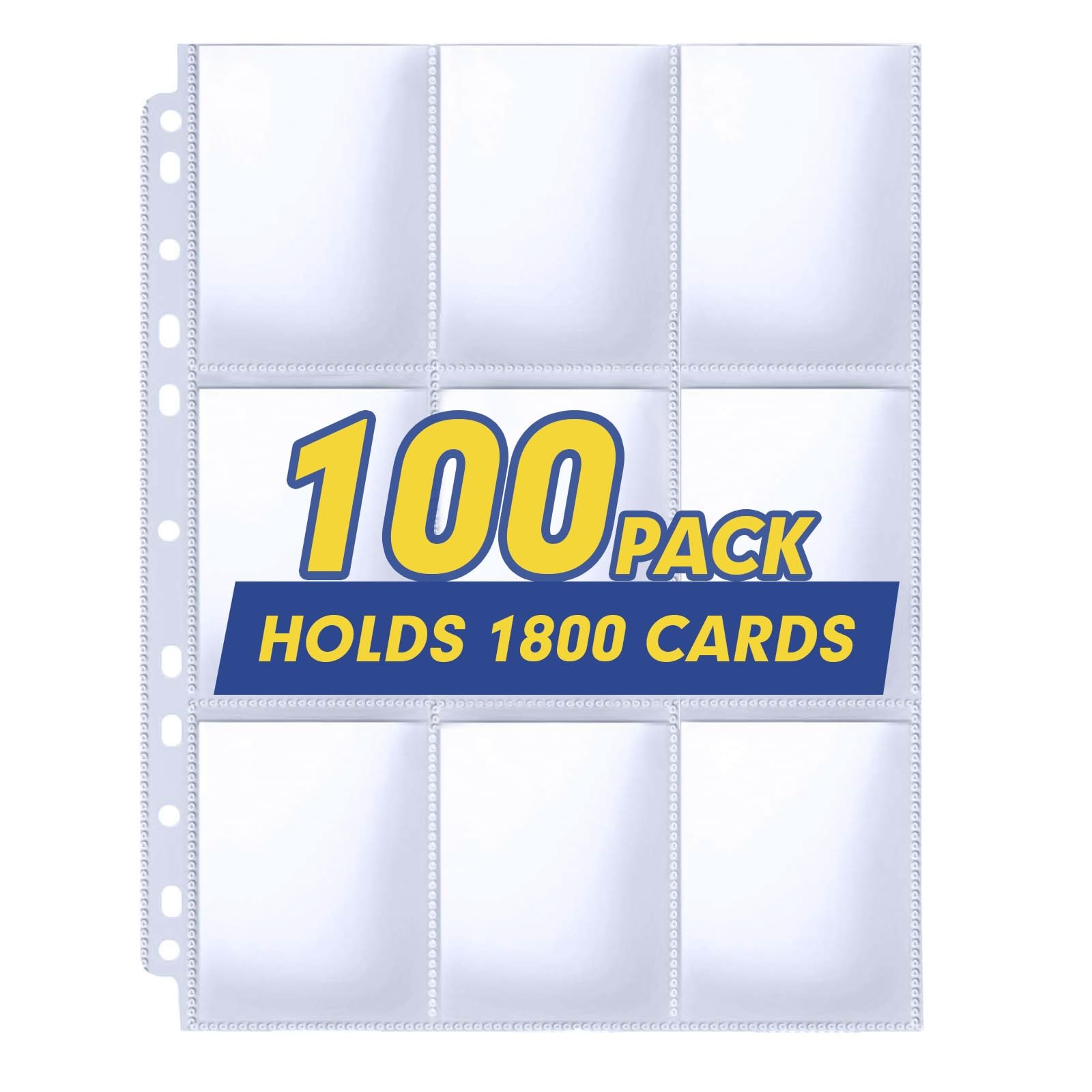 Trading Card Sleeve Pages, PANDRI 100 Pack 9 Pocket 100 PACK, Clear 