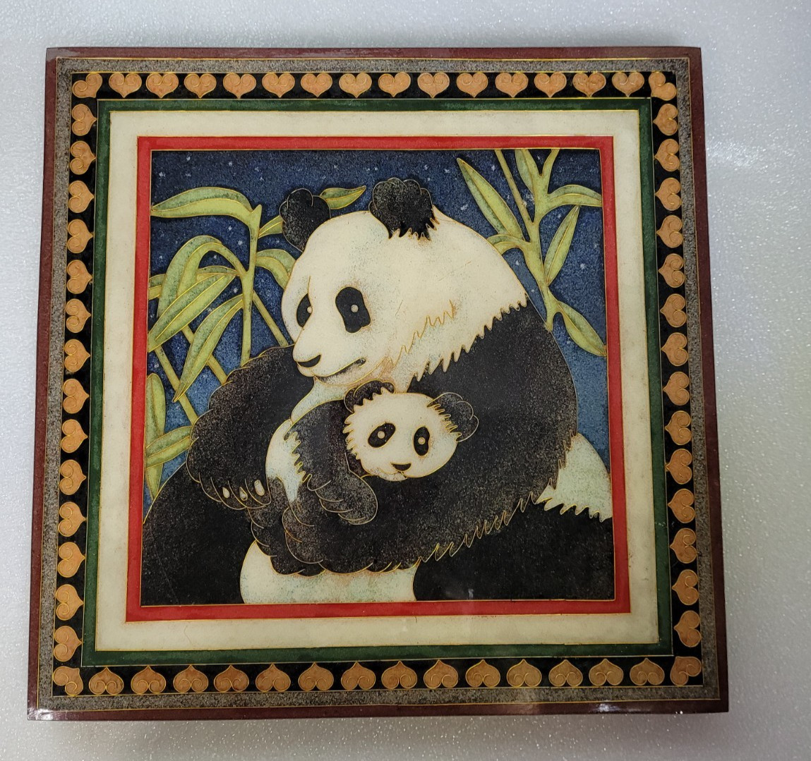 Vintage Pillar International Panda Bear Mosaic Mother Baby 9.75" Wall Hanging
