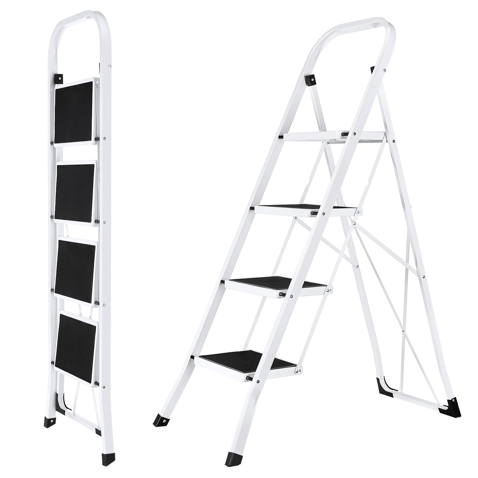 Step Ladder 4 Folding Stool Foldable for Adults with Handrails Heavy Duty