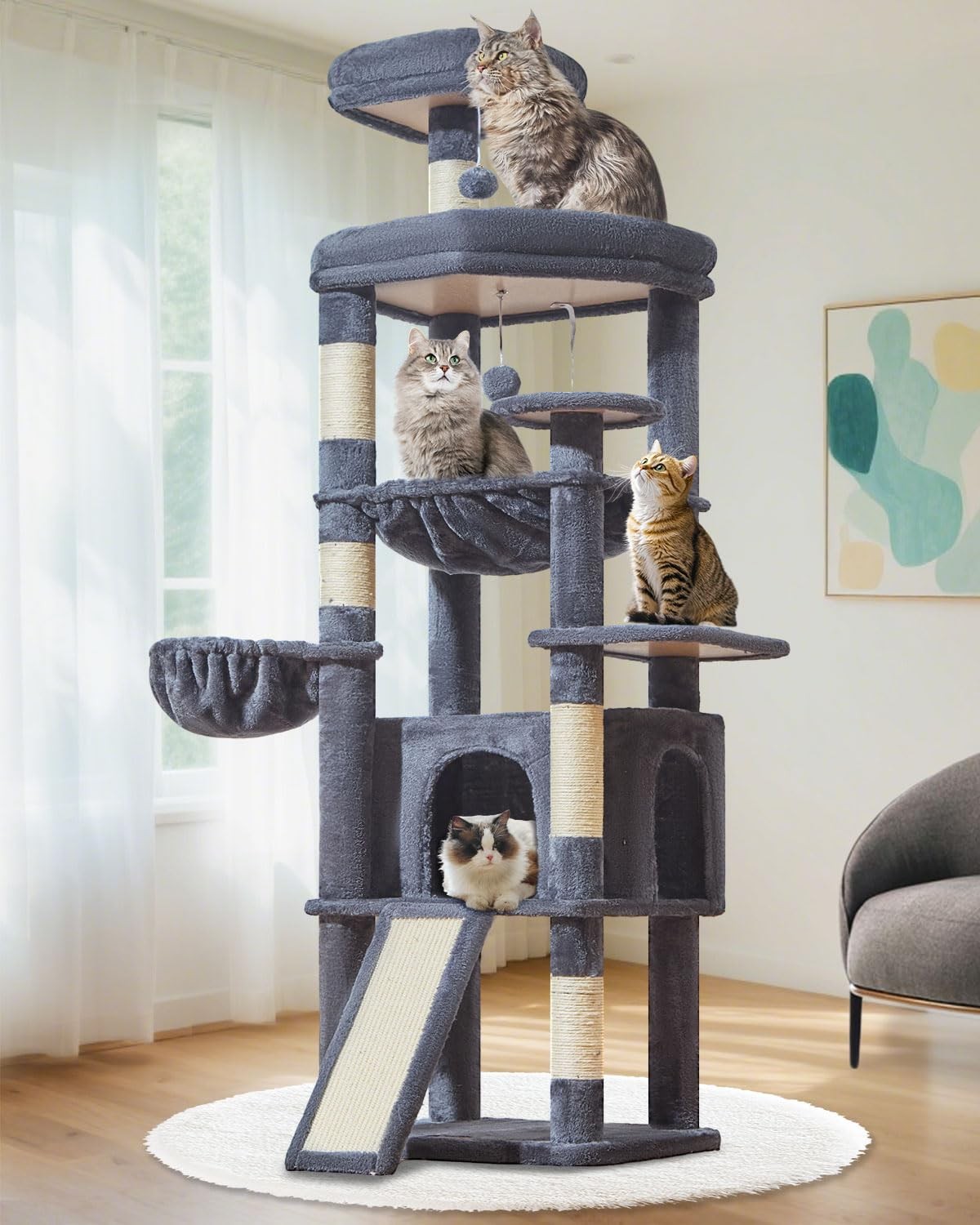 Large Cat Tree 72 Inch Tall Tower Multi Level Condo Scratch Posts Taoqimiao