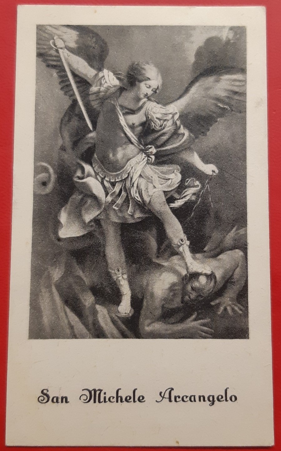 antique santino Holy Card SAN MICHELE ARCHANGELO Prince of Militia cuttlefish type▪�