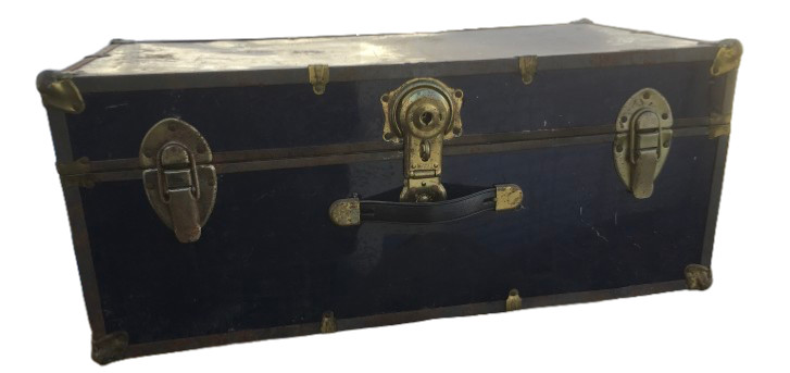 Vintage Steamer Trunk Original Hardware Metal Nautical Foot Locker Chest