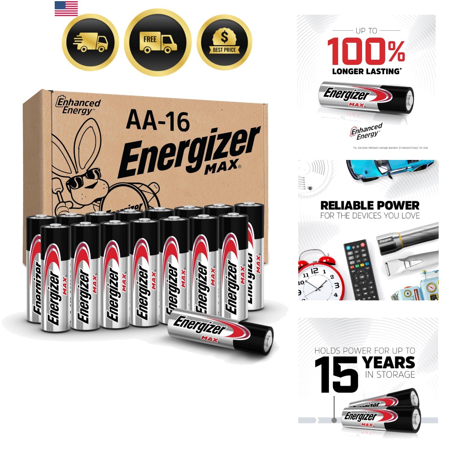 MAX AA Batteries 16 Pack, Double A Alkaline Batteries