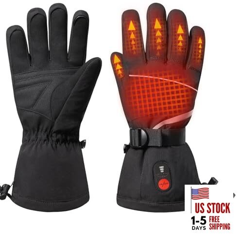 Heated Ski Gloves, Unisex Winter Skiing Gloves, 7.4V XX-Large Black-S82B