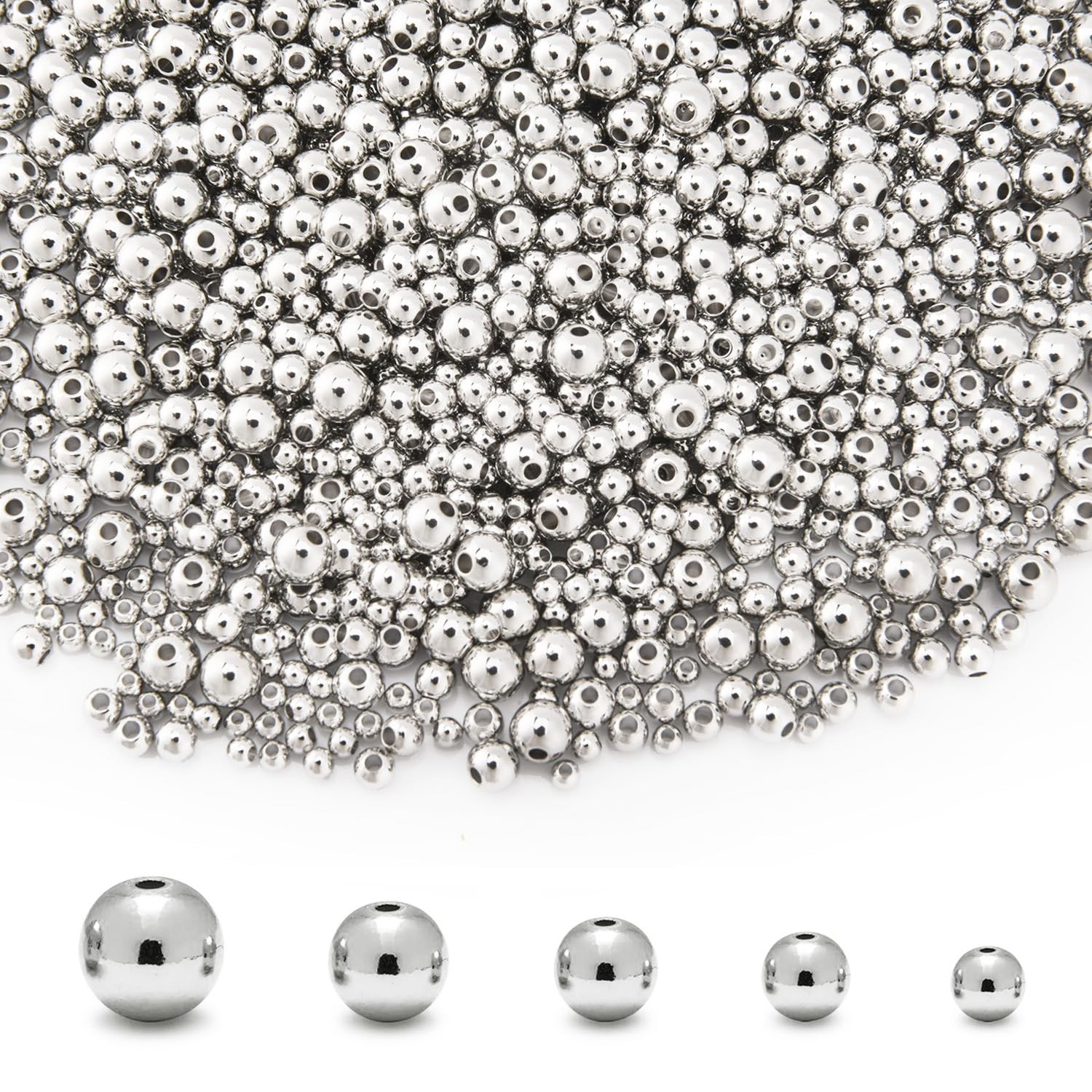 300Pcs 18K Gold Filled Spacer Beads for Jewelry Bracelets 3mm, 3mm Silver 