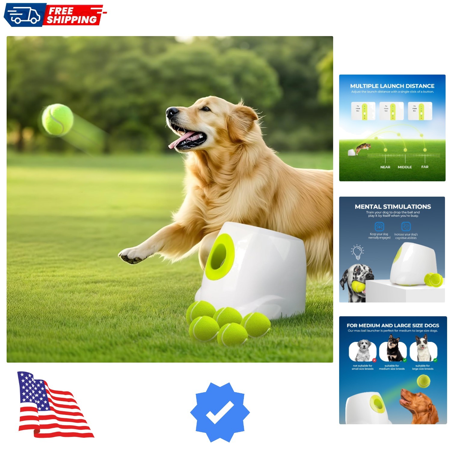 Automatic Ball Launcher for Dogs Interactive Puppy Pet Ball Outdoor Thrower F...