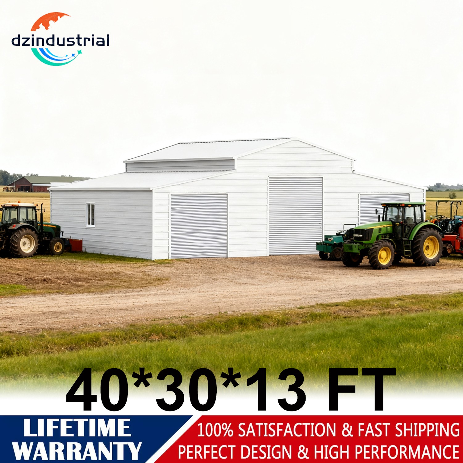 42 x 30 x 13ft Heavy-Duty Metal Garage Farm Barn Storage Shed 3 Doors 1260 sq.ft