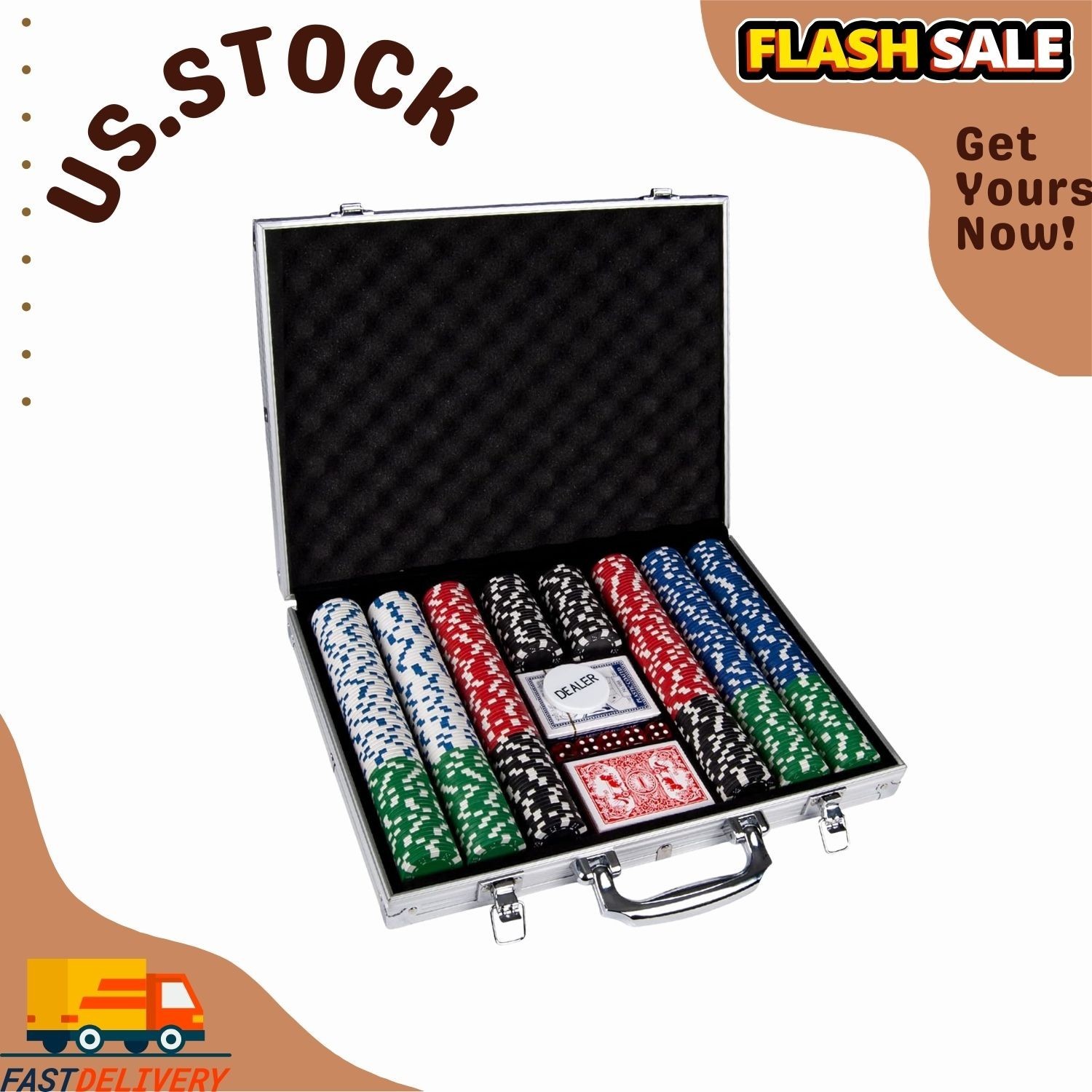 500PCS Poker Chip Set with Aluminum Case - 11.5g Chips for Texas Hold'em