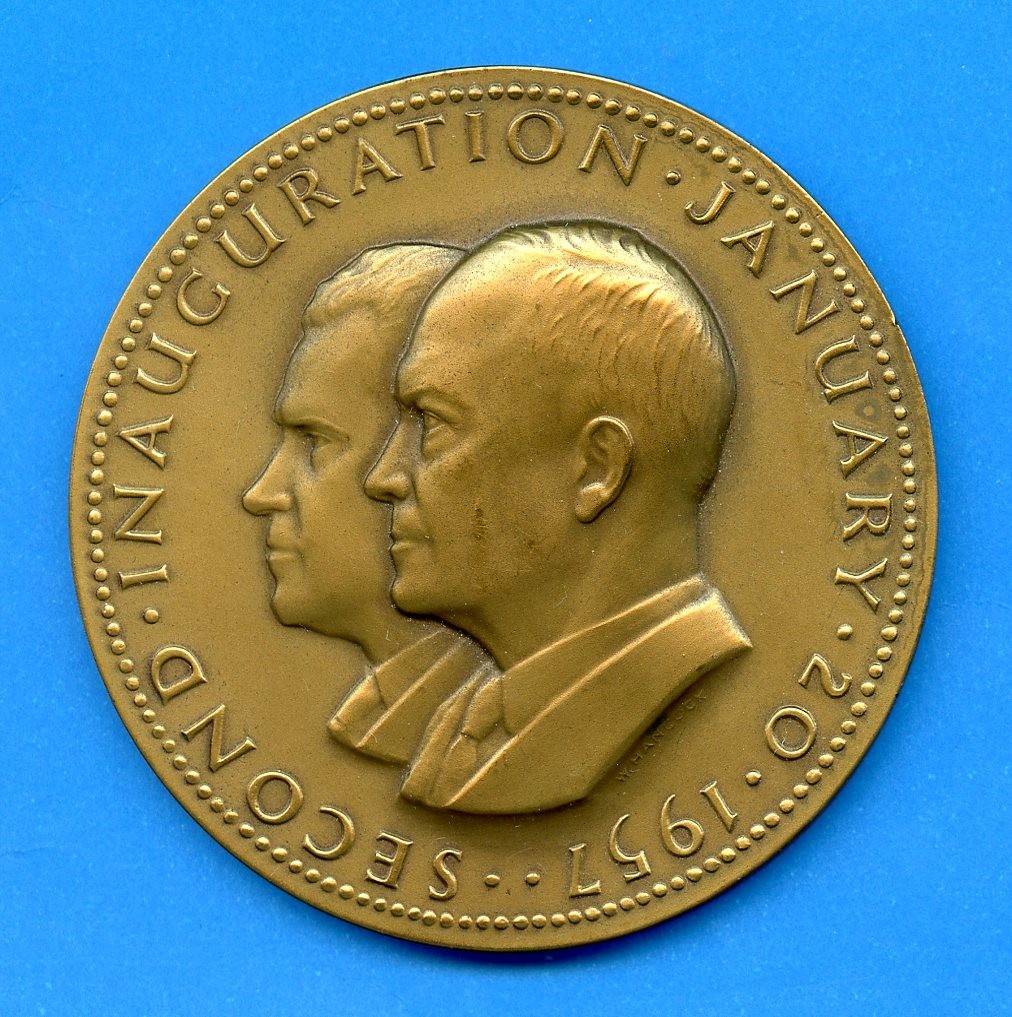 Eisenhower Nixon Inauguration 1957 Commemorative 2 3/4" Bronze Medal MACO