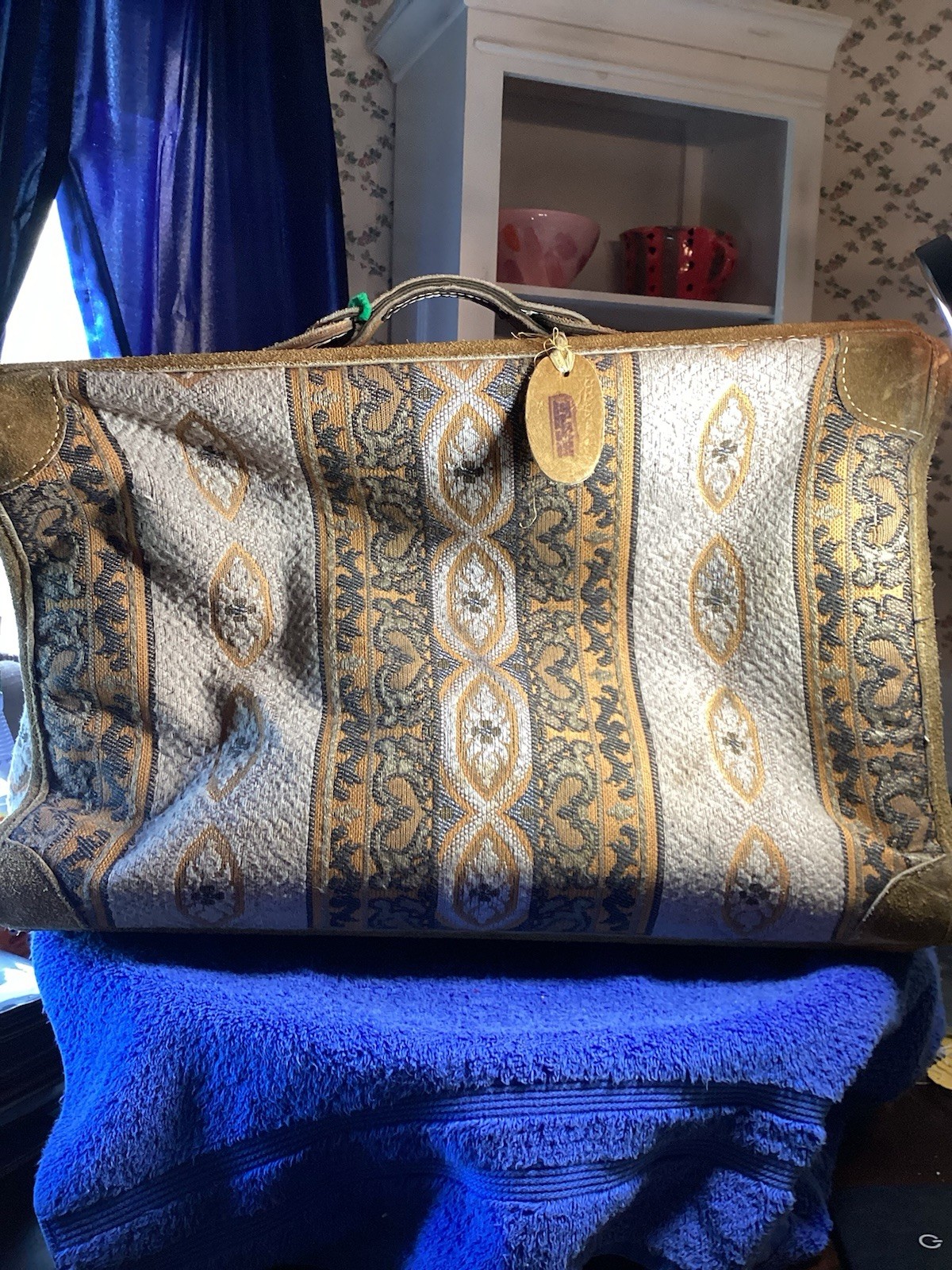 Vintage 1970’s Geometric French Co. Casual Luggage 14 X 20  With Lock System 