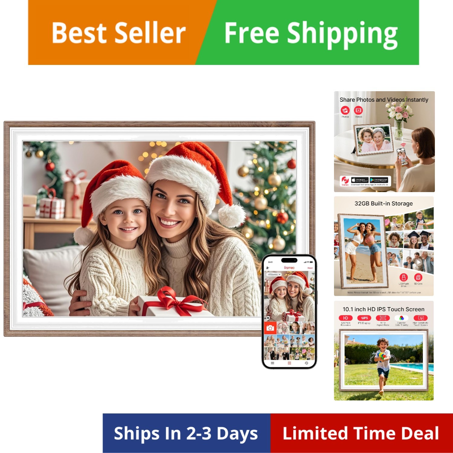 Frameo 10.1" Digital Picture Frame, Smart WiFi Digital Photo Frame with 1280x...