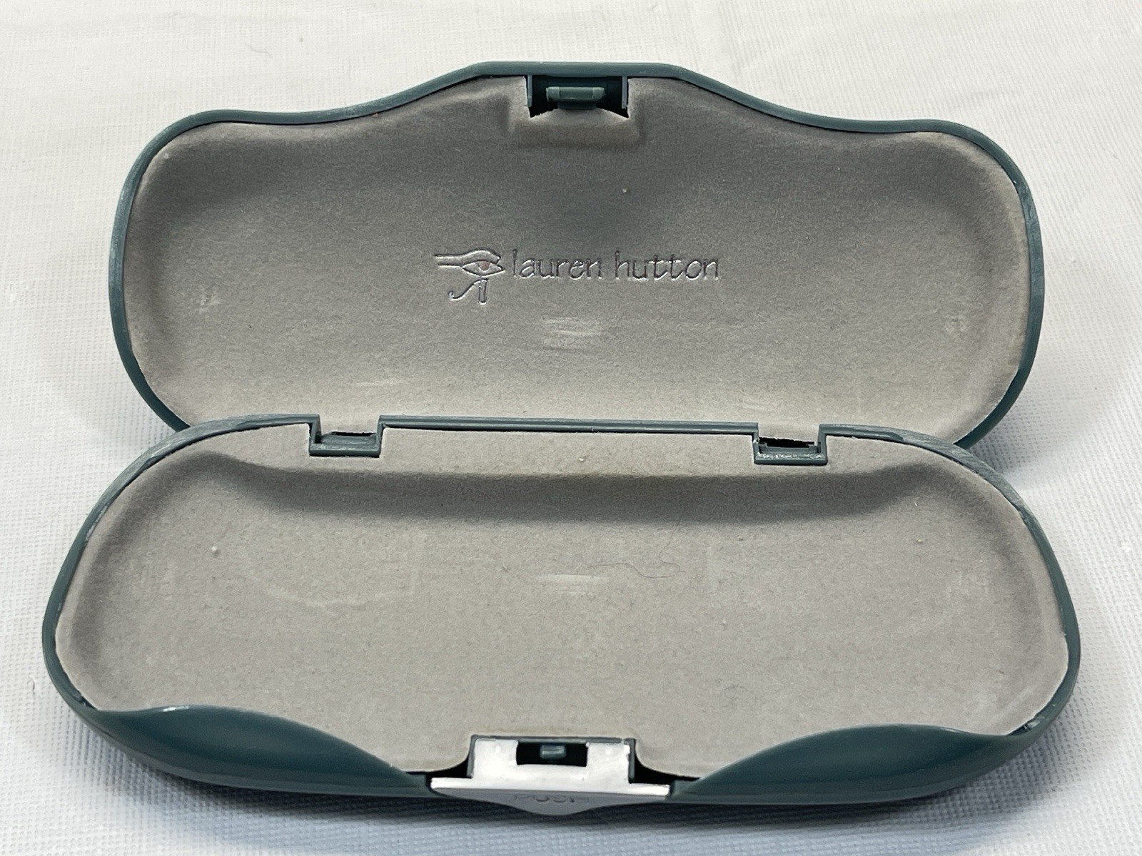 Lauren Hutton Eyeglass Case Teal Hard Clamshell Push