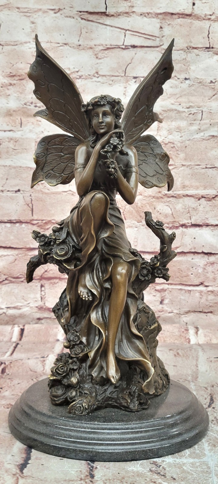 Handcrafted Cesaro Wood Nymph Bronze Statue Detailed Hot Cast