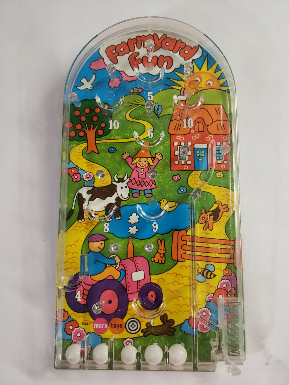 Vntg Marx Toy Tabletop Farmyard Fun PINBALL Game Tin Lithograph Original Works