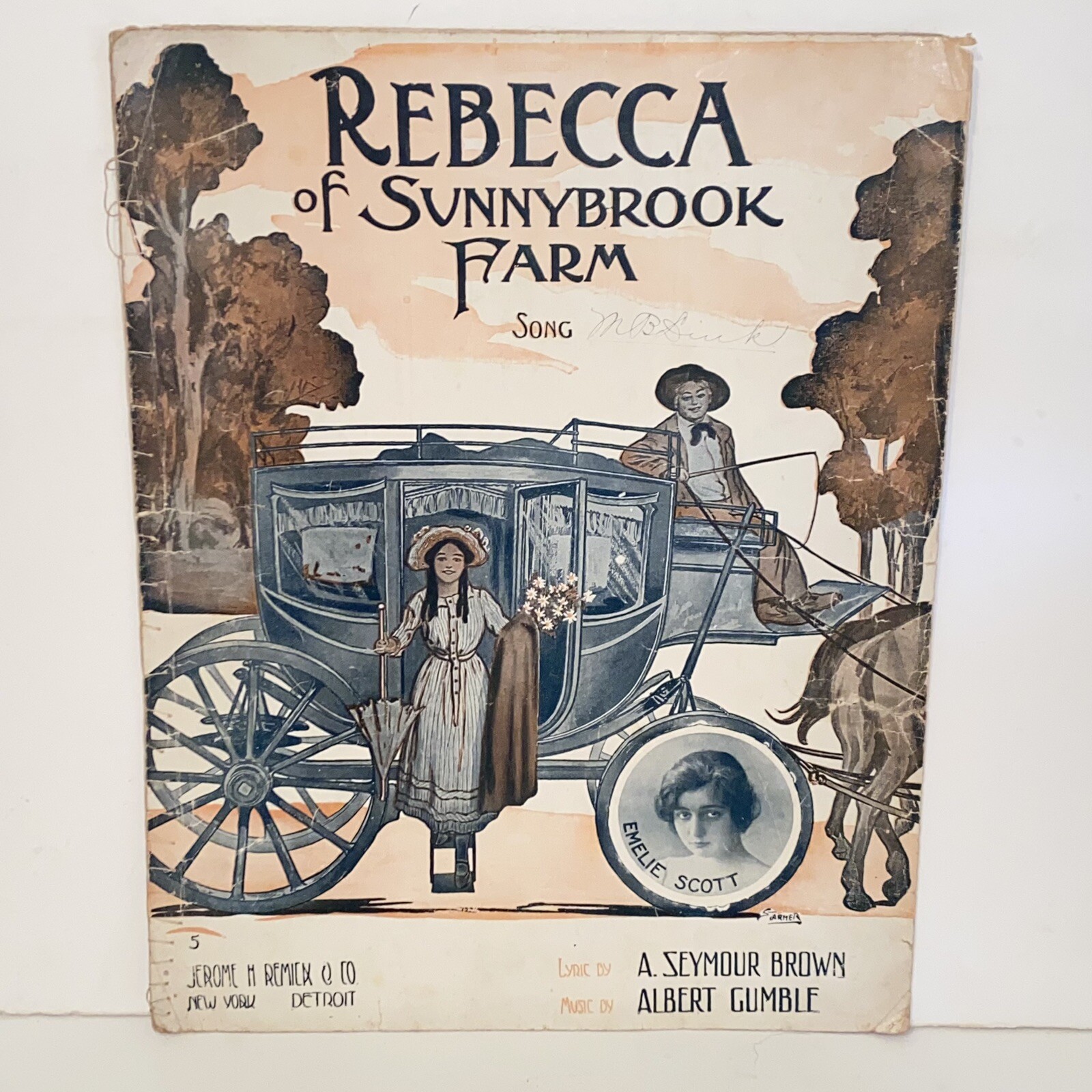 Antique 1914 Rebecca of Sunnybrook Farms Sheet Music Emelie Scott Cover Photo