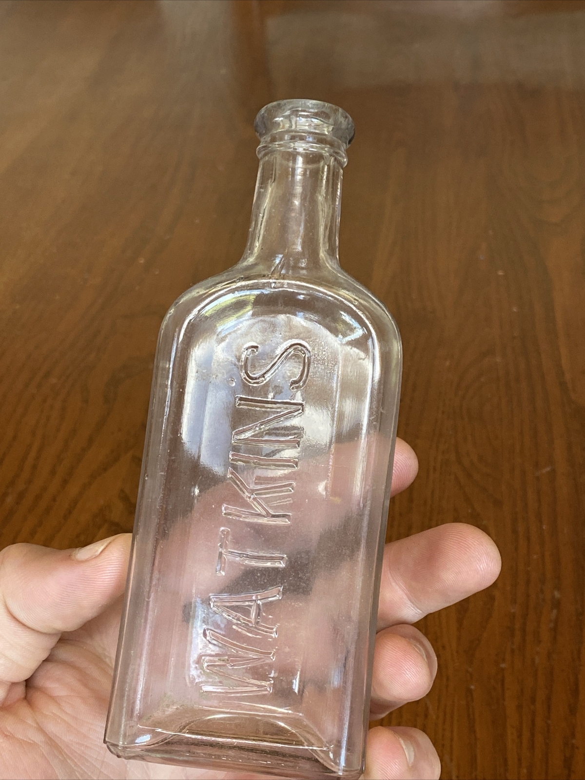 Antique Watkins Clear Embossed Glass Cork Bottle USA 6 Inch Excellent Condition