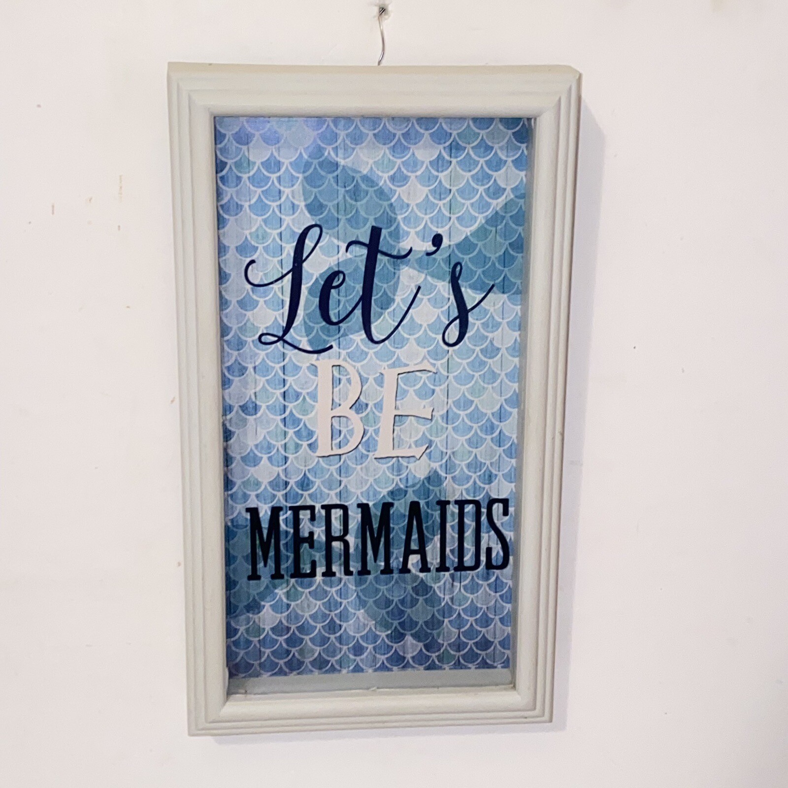 Blue & White Let's Be Mermaids Framed Wall Hanging Art