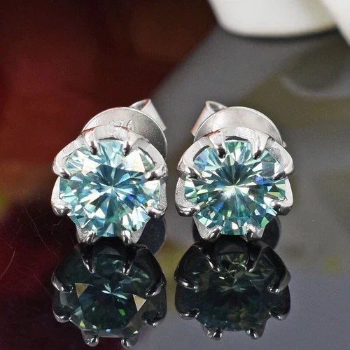 3.90 Ct Treated Certified Blue Diamond Solitaire Stud Earrings In 925 Silver