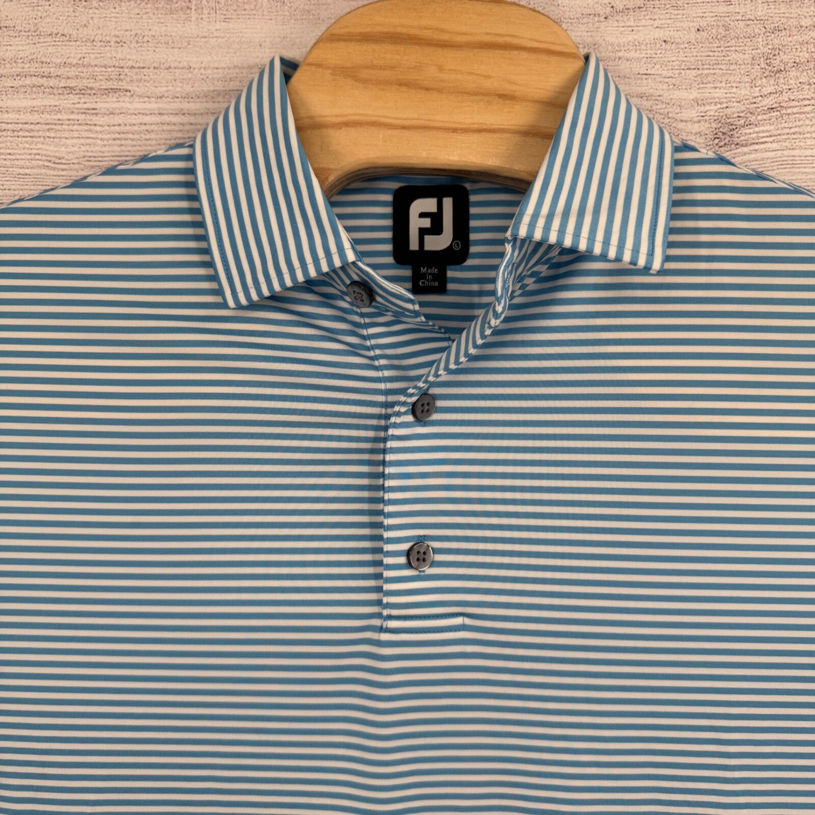 FootJoy Golf Polo Shirt Large Blue White  Striped Performance Athletic Casual