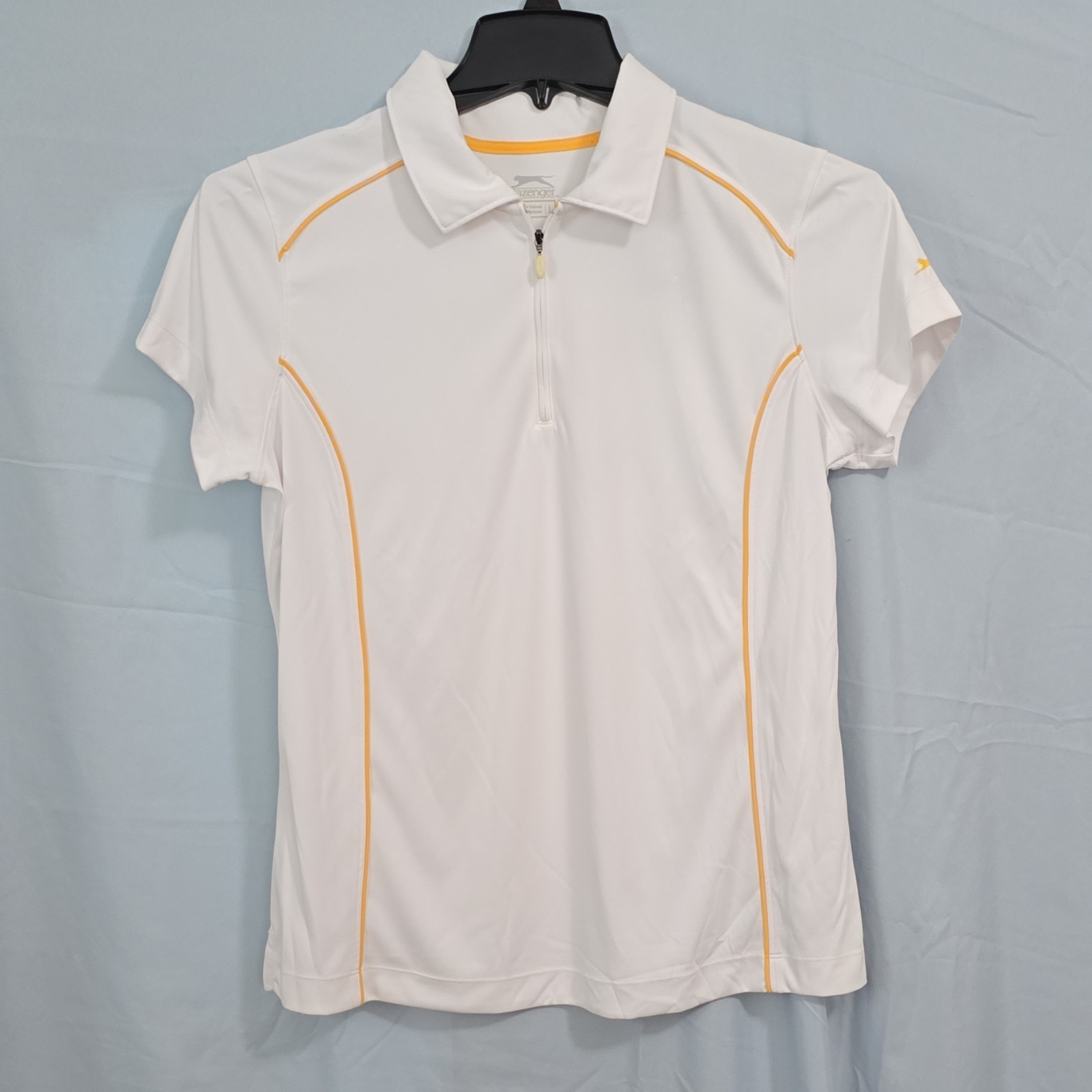 Slazenger Women's White Yellow 1/4 Zip Golf Polo Shirt L 100% Polyester