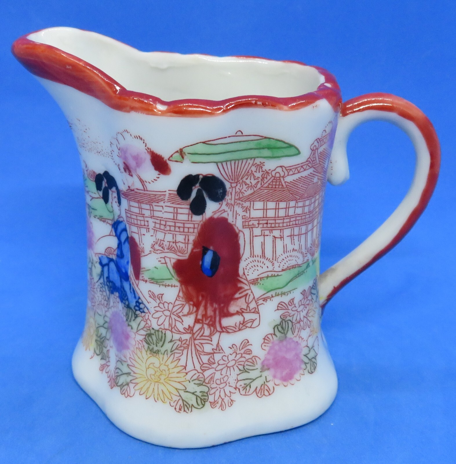 Japanese Kutani vintage Art Deco oriental antique red glaze small tapered jug