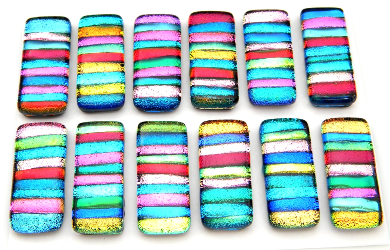 SET OF 12 pcs RECTANGLE DICHROIC FUSED GLASS pendant (Y18) CABS HANDMADE MOSAIC