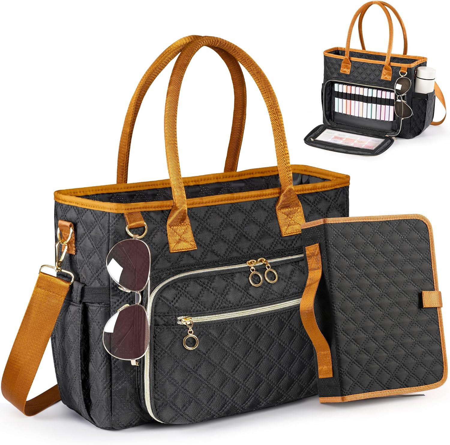 Elegant Water-Resistant Bible Cover Case for Women, Church Tote Bag (Black)