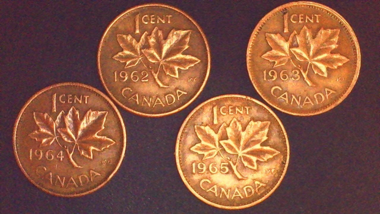 1962- 1963- 1964- 1965 Canadian Pennies One Cent 1 Canada Coin 