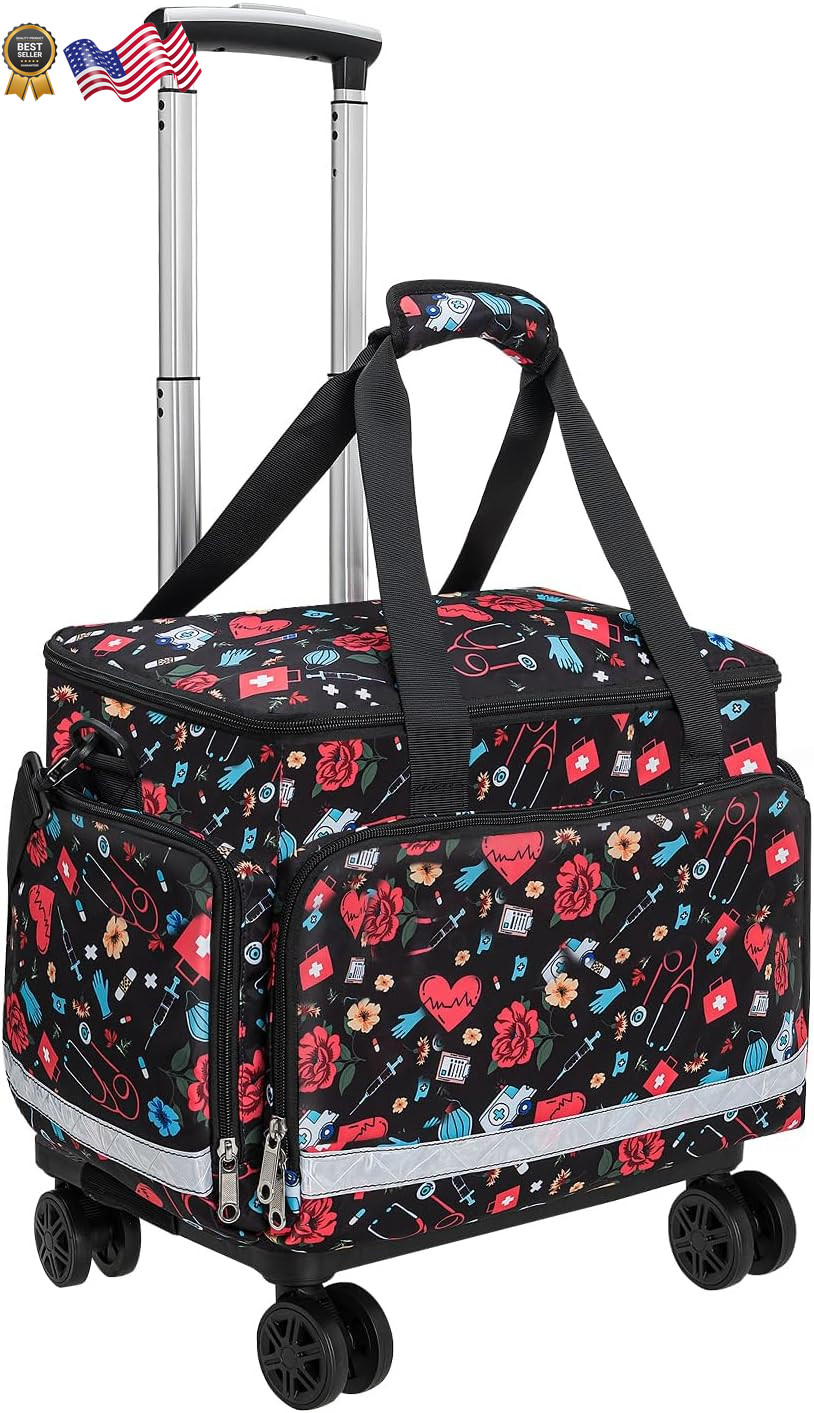 Medical Bag Rolling Roller Bag Trolley Duffel Nurses EMT CNA RN Empty for Fir...