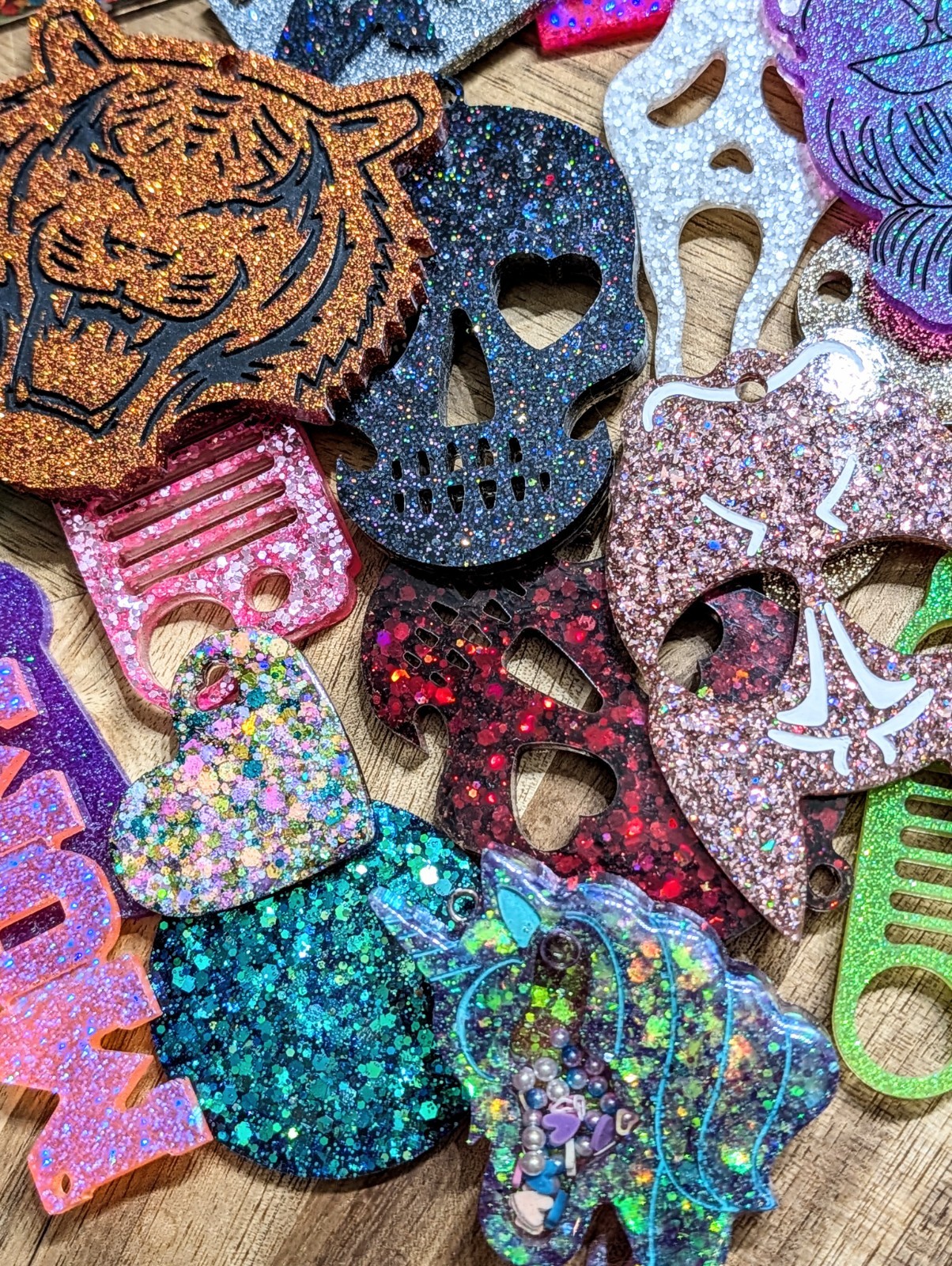 Grab Bag Of Five UNFINISHED Handmade Resin Glitter Keychain Charms