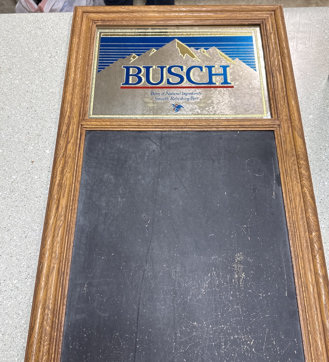Anheuser Busch Beer Vintage 1986 Mirrored Chalkboard Faux Wood Sign Beeco Mfg.