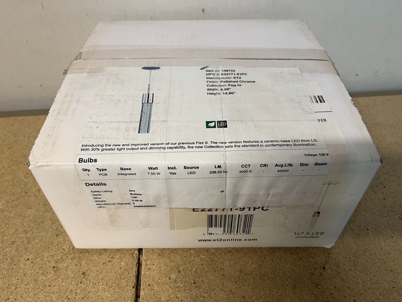 ET2 Fizz IV 1-Light LED Mini Pendant, Polished Chrome - E22771-91PC