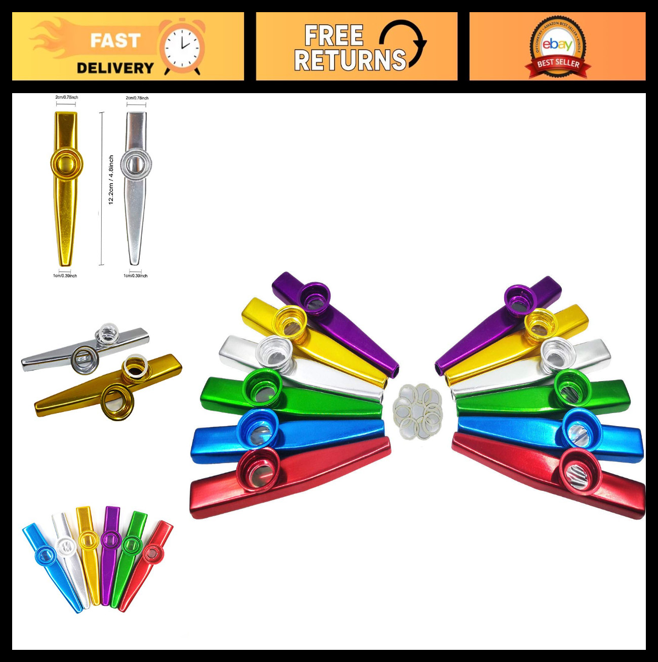 12 Metal Kazoos & 20 Diaphragms - Fun Musical Gift for Kids & Ukulele, Guitar, P