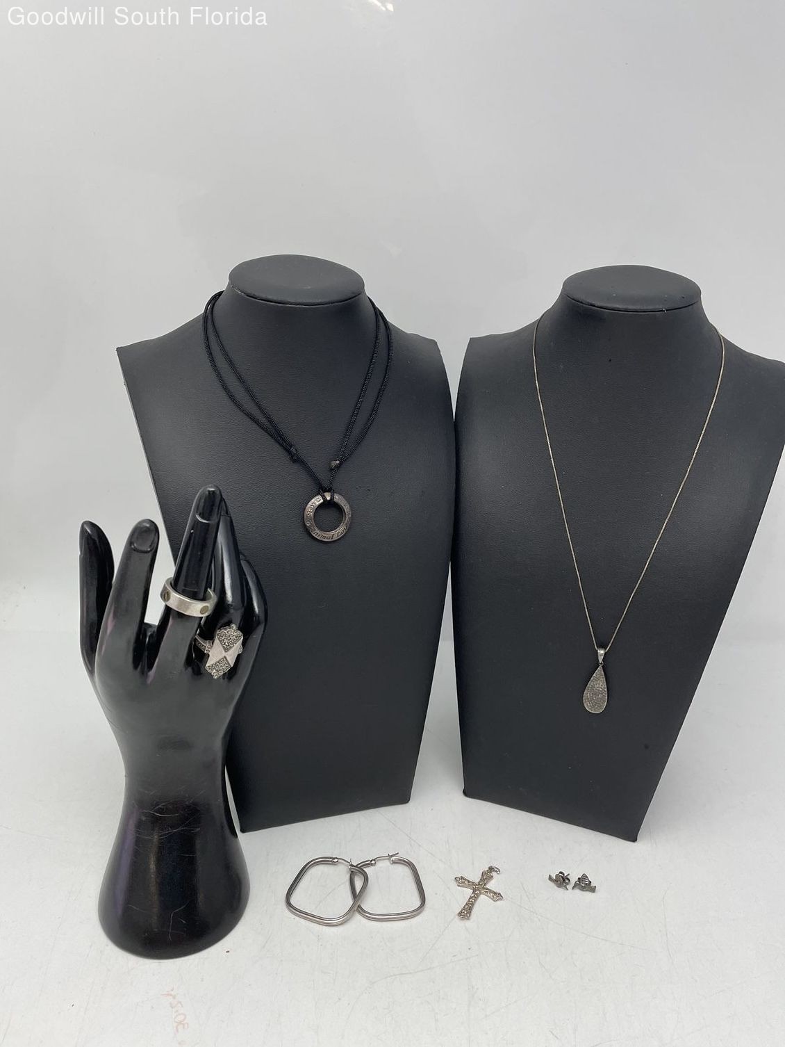 Silver Stamped/Unstamped Chain-Pendants-Earrings-Rings (7 Pcs) Weight 30.4g