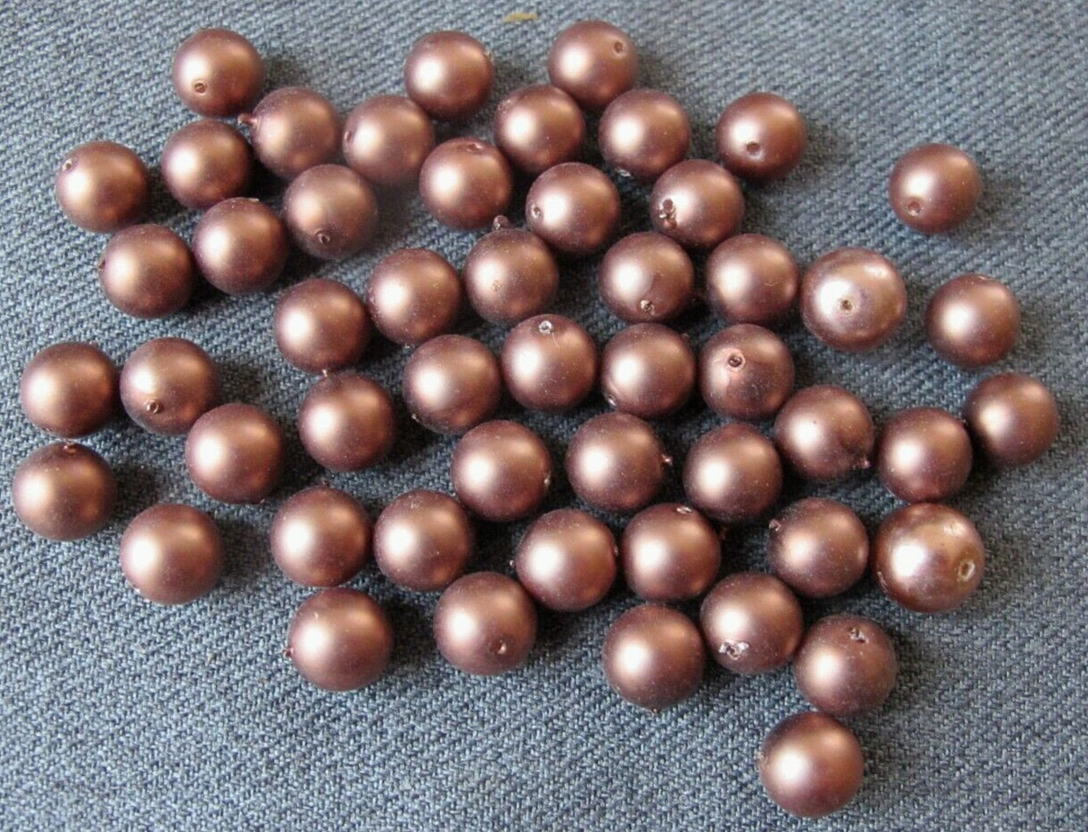 Vintage pearly brown loose beads for jewelry making  unused  9547s