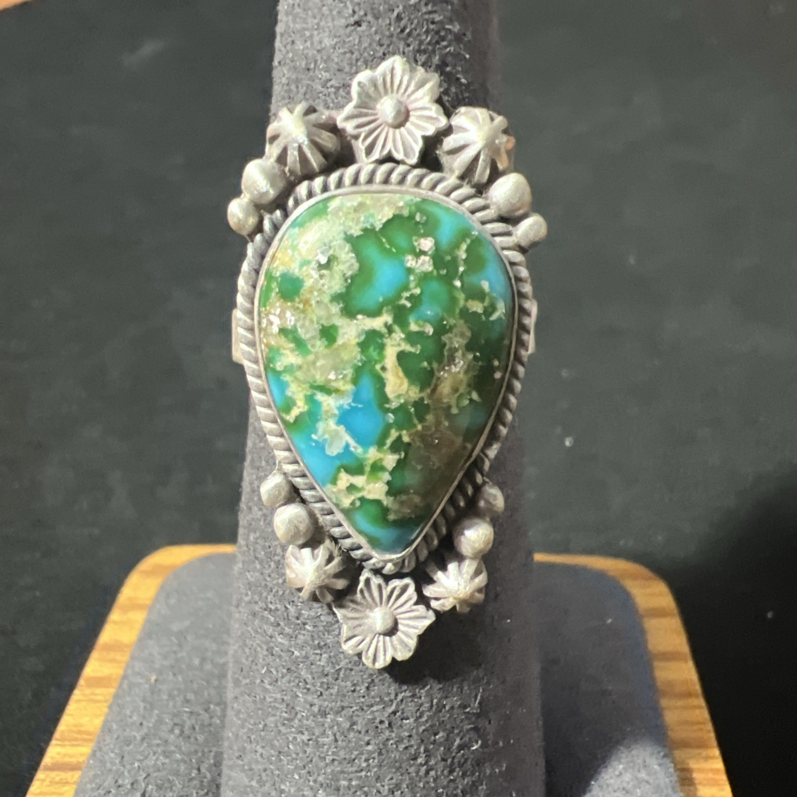 Sterling Silver Sonoran Mountain Gold Turquoise Adjustable Ring Size 6-8