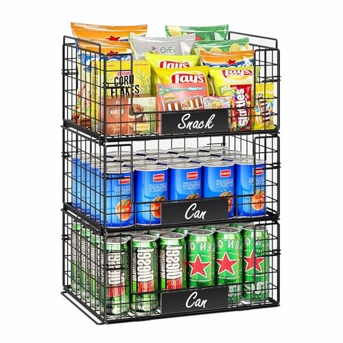  3 Pack XXL Stackable Wire Baskets with Handles for XXL-16.34"x12.01"x23.61"