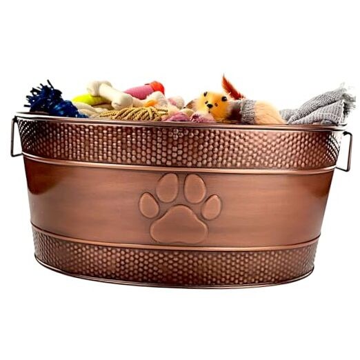  Indestructible Metal Dog Toy Bin - Copper Galvanized Storage Bin with 