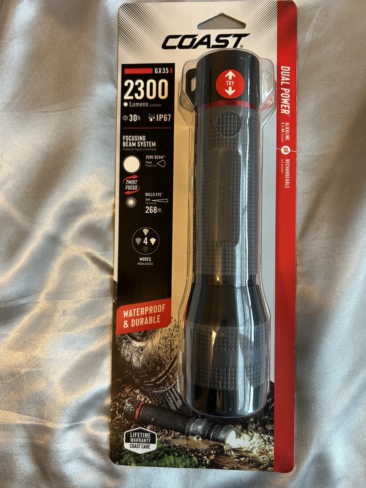 Coast GX35 Dual Power Flashlight 2300 Lumens IP67 Waterproof Rechargeable Black