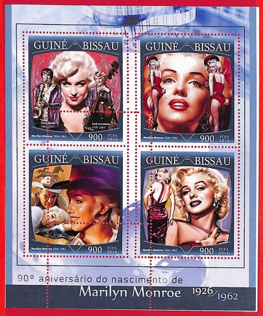 A5279 - GUINE-BISSAU - ERROR MISPERF Stamp Sheet - 2016 - Marilyn Monroe, Cinema