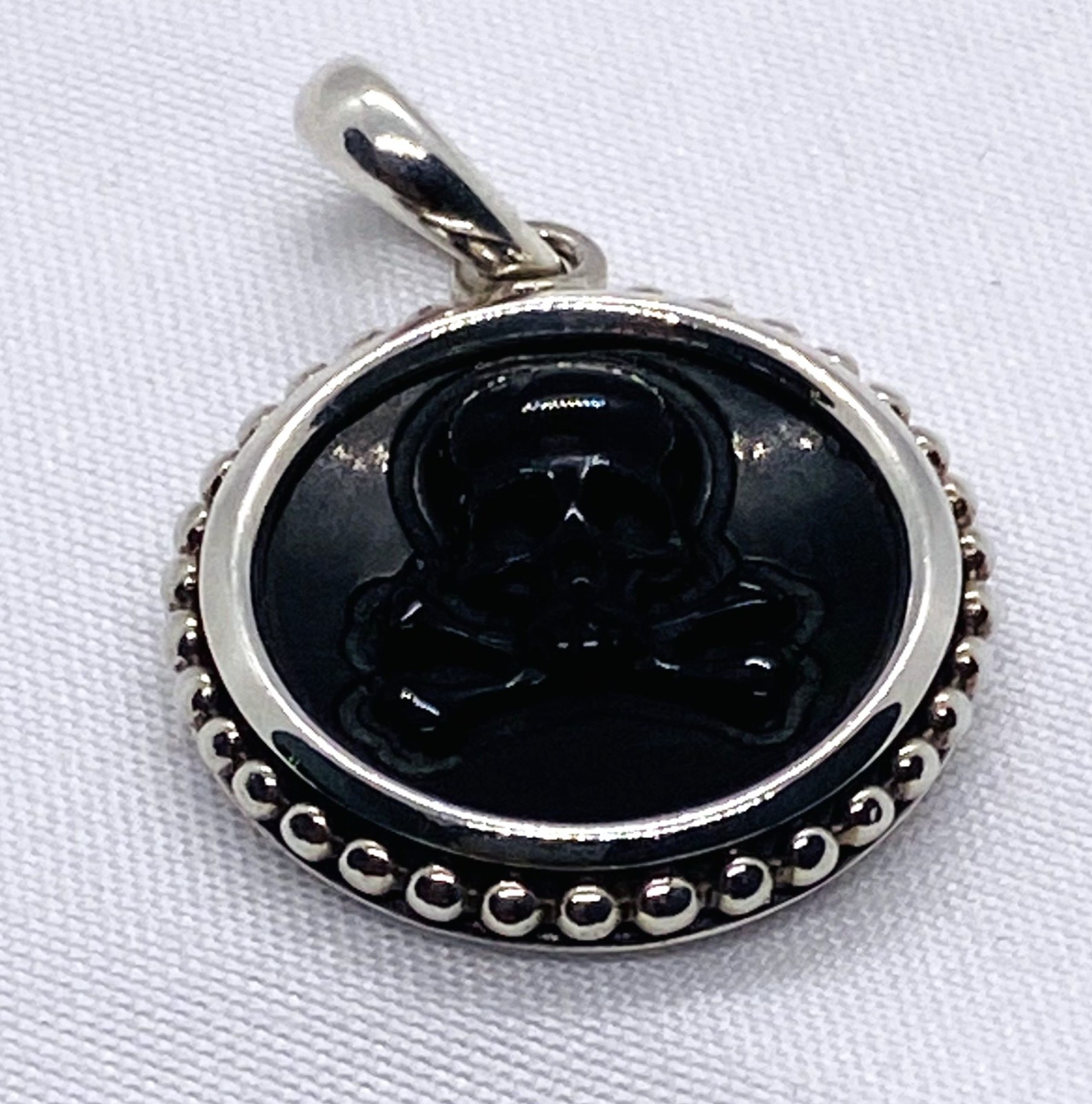 Lagos Skull Crossbone Onyx Pendant 20mm Sterling Silver 925