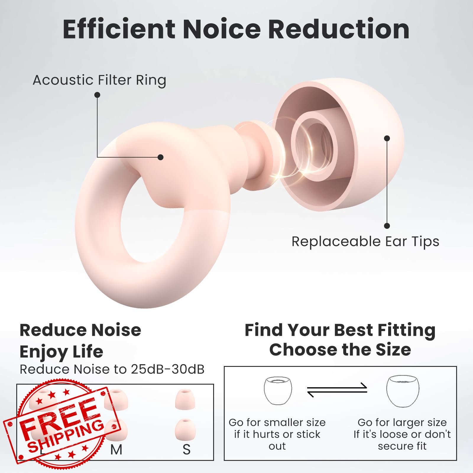 Soft Silicone Earplugs Noise Reduction 25-30dB Sleep Concert Work