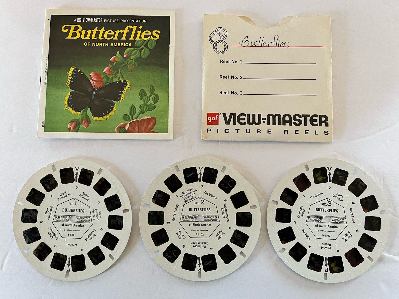 VTG 1955 View-Master Butterflies of North America 3 Reel/16p Booklet Set #B610